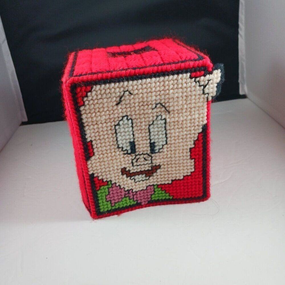 Vintage Crossed Stitches Tissue Box Cover Cartoon Pig Design